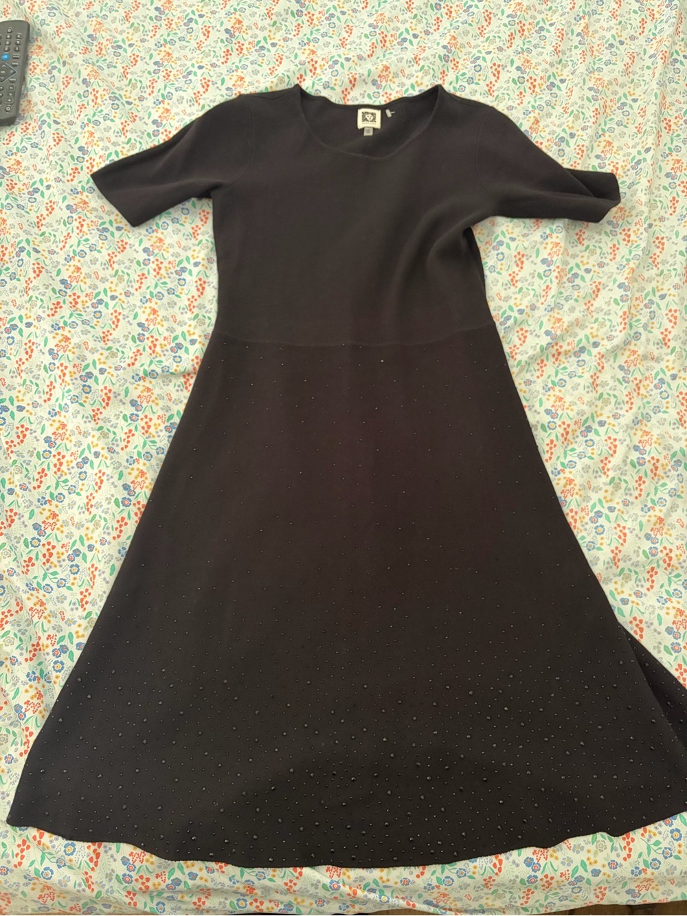 Anne Klein Black Midi A-Line Dress with Subtle Stud Accents